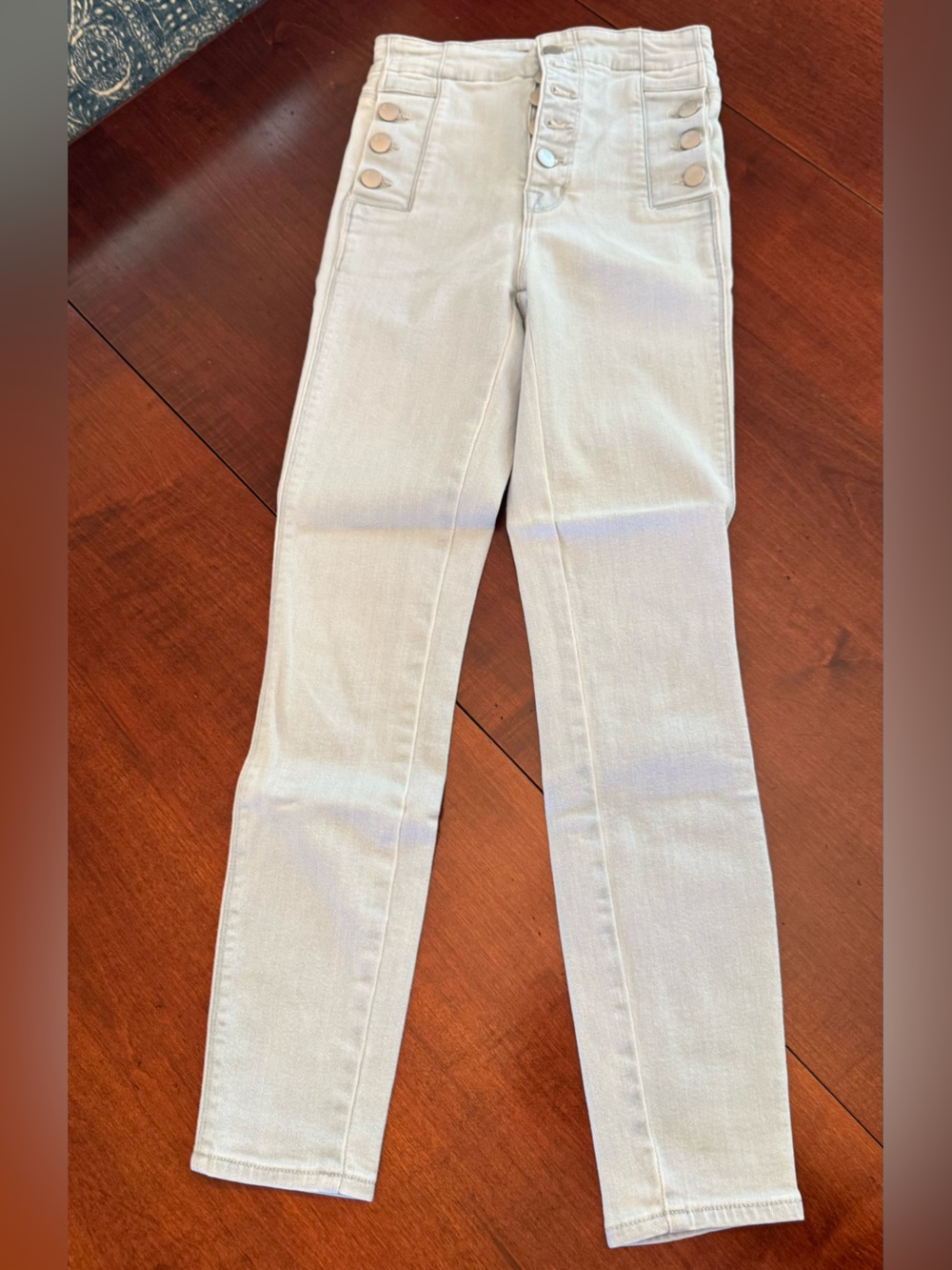 J Brand Natasha High-Rise Skinny Jeans in White with Button Detail